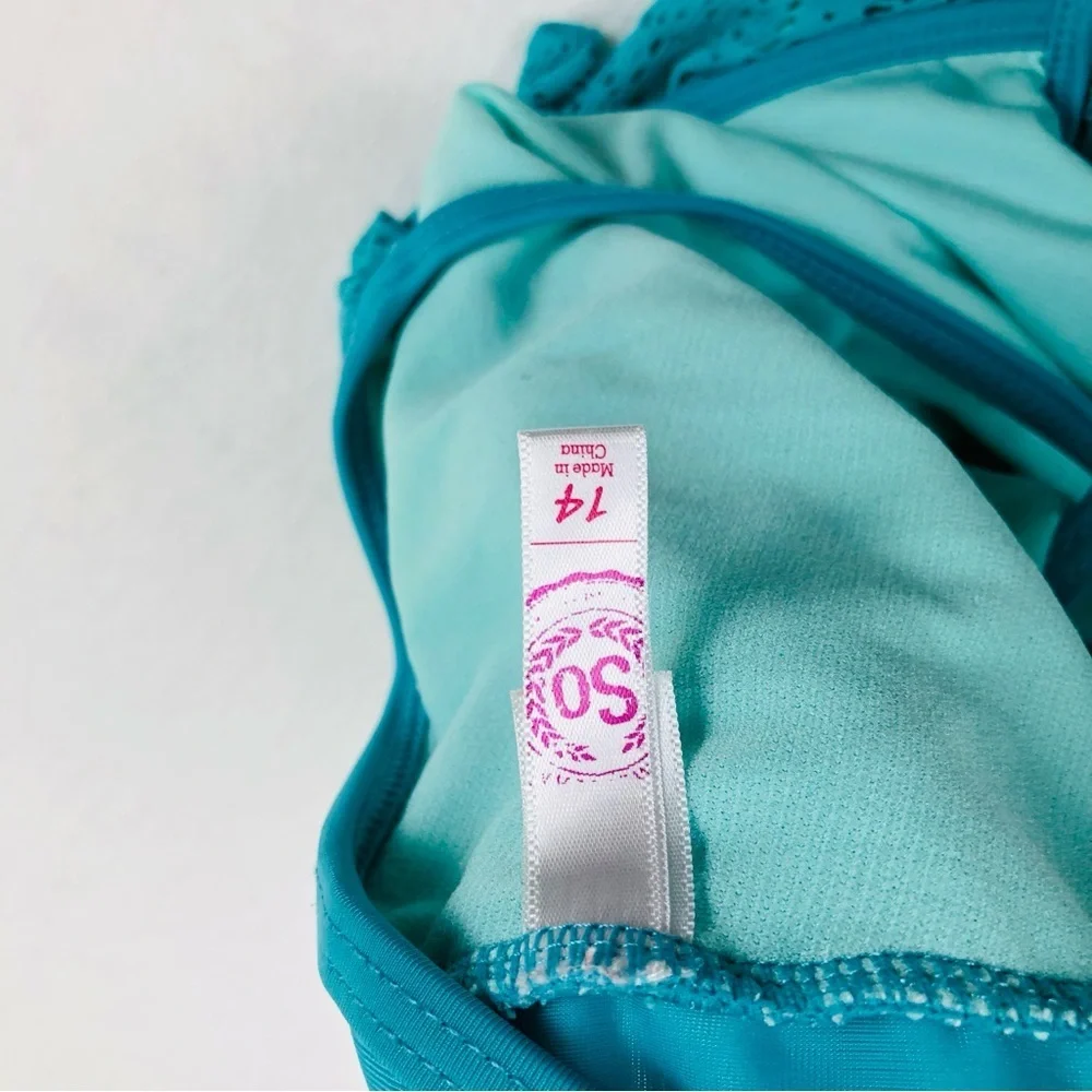 Kids Swim Ruffle Tankini Swimsuit - Teal (S2)